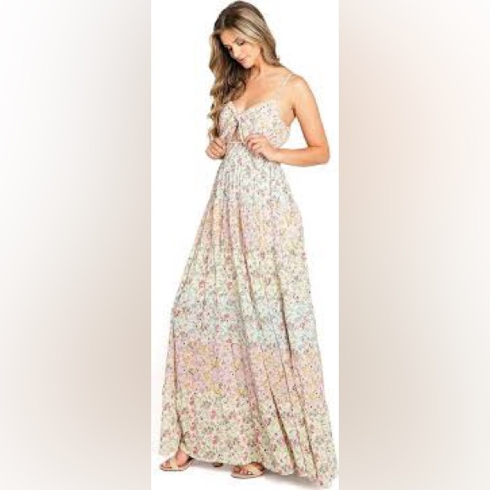 Maxi floral cut out tie dress